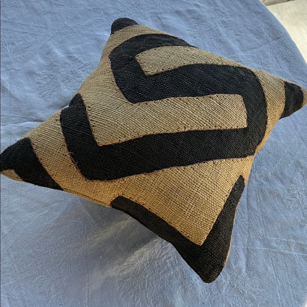 Authentic Kuba Cloth/ Mud Cloth Throw pillow cover. 9.5x9.5 inches. Black /Tan